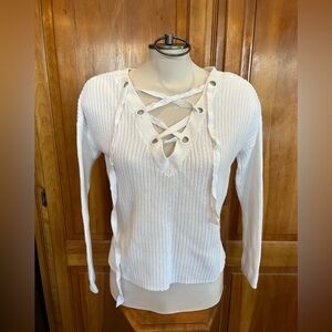 Women's White Lace-Up Knit Top
